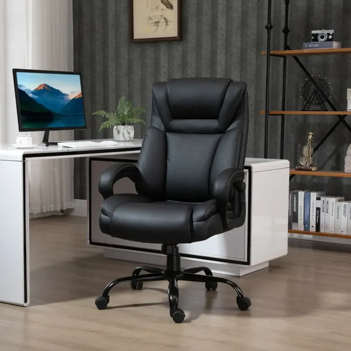 Black Executive Giant: 400lbs Capacity High Back PU Leather Office Chair