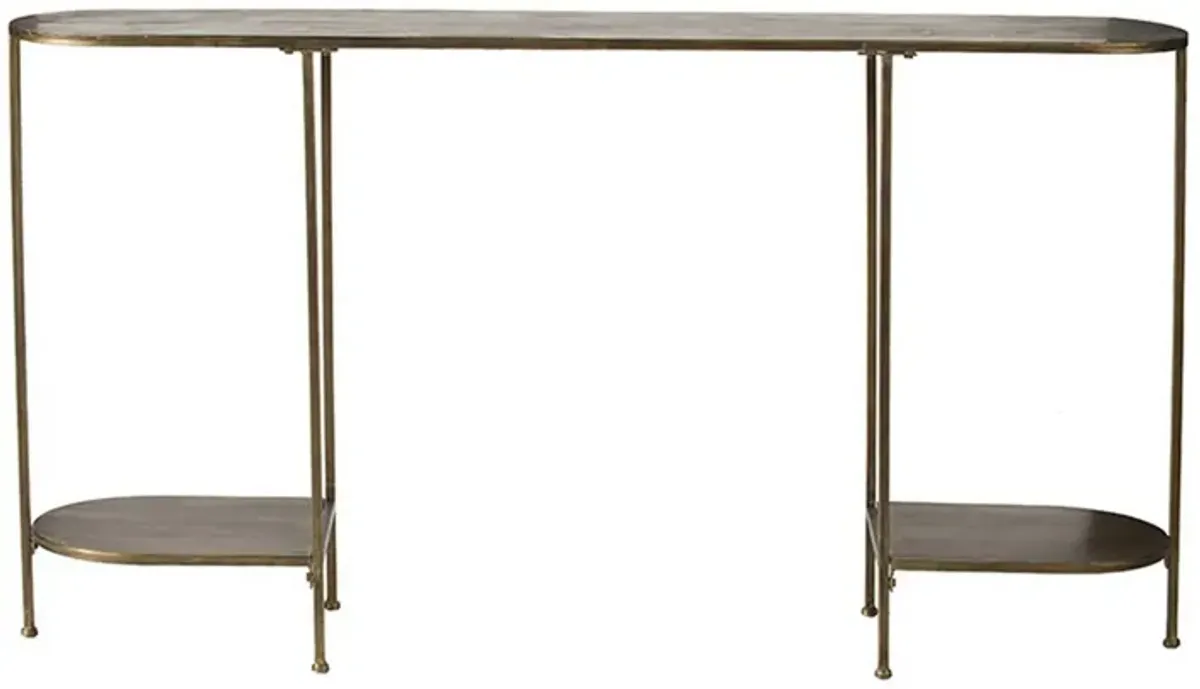 57 Inch Console Table, Oval, Steel Frame, Modern, Bronze Finish-Benzara