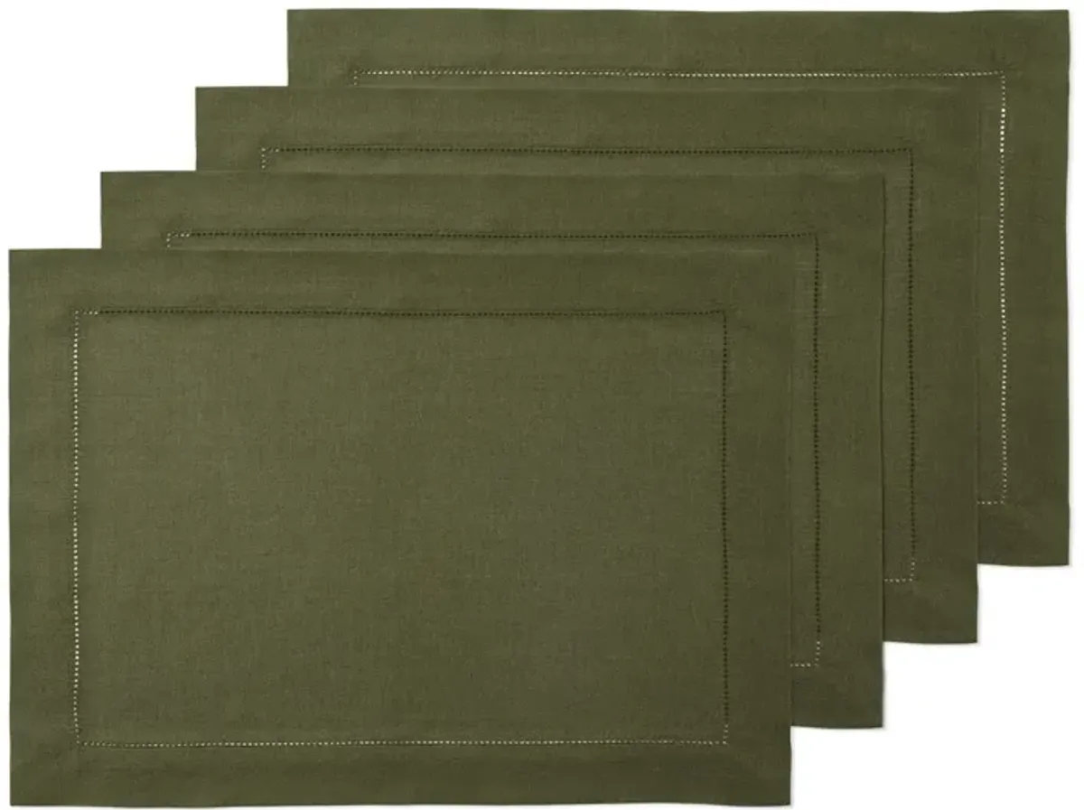 Solino Home 100% Pure Linen 14 x 19 Inch Placemats Set of 4 | Classic Hemstitch