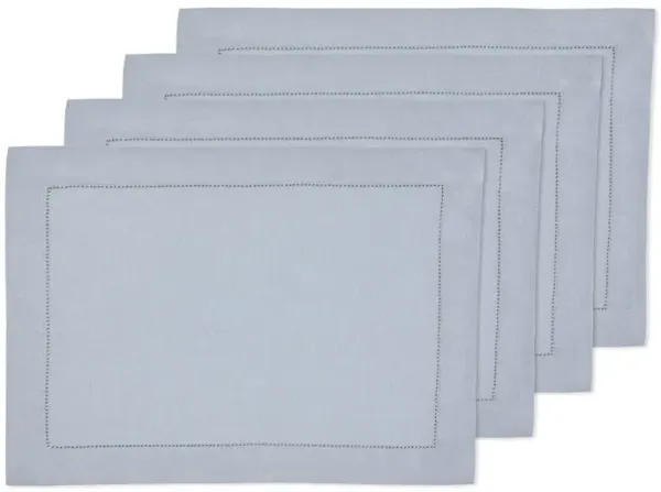 Solino Home 100% Pure Linen Placemats 14 x 19 Inch Set of 4 - Classic Hemstitch
