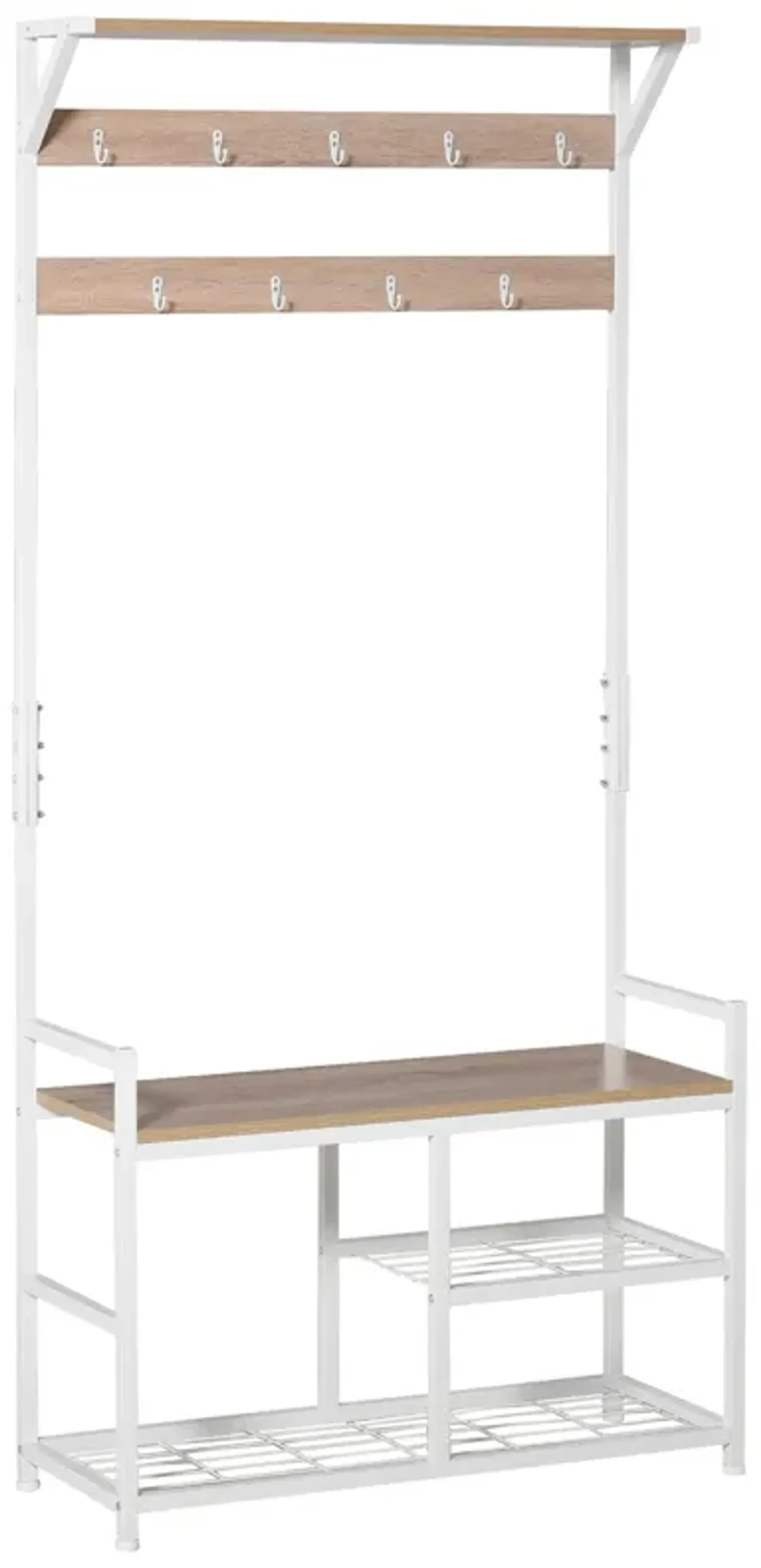 Natural/White Entryway: Hallway Tree Bench with Hooks and Shelves