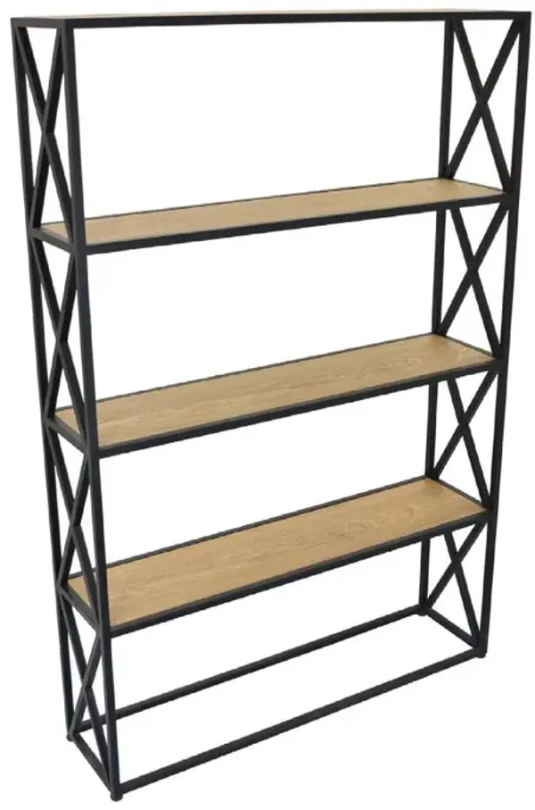 Lewy Plant Stand, X-Cross Sides, 4 Tier Wood Shelves, Black Metal