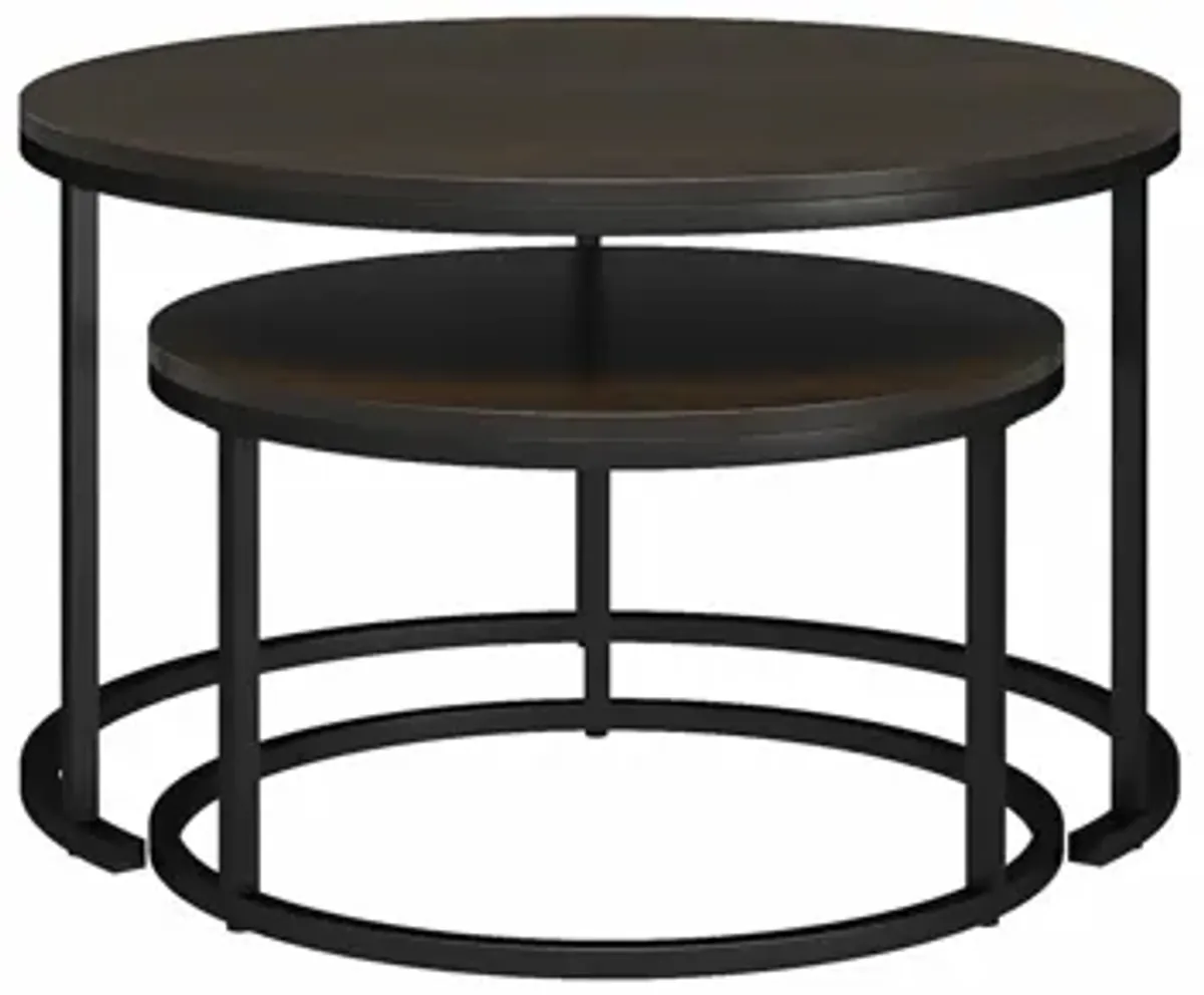 Camdale 4-Piece Nesting Coffee and End Table Bundle, Espresso w/ Black Metal