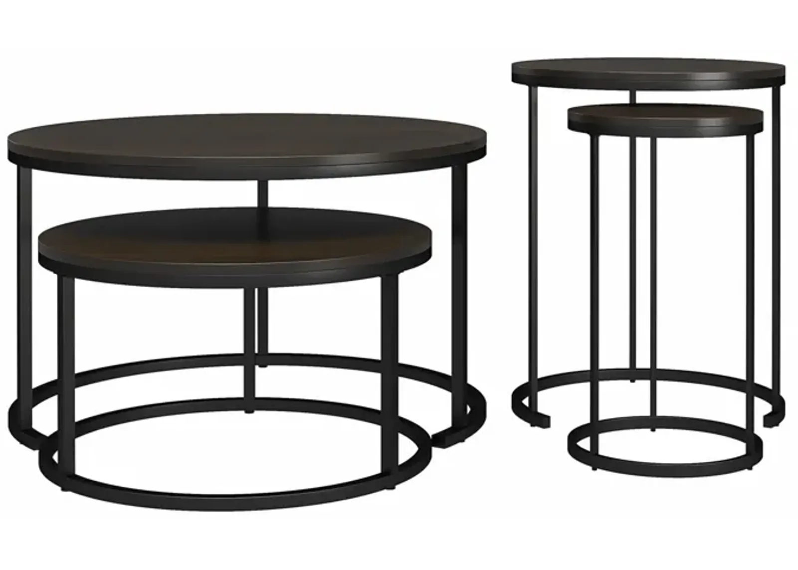 Camdale 4-Piece Nesting Coffee and End Table Bundle, Espresso w/ Black Metal