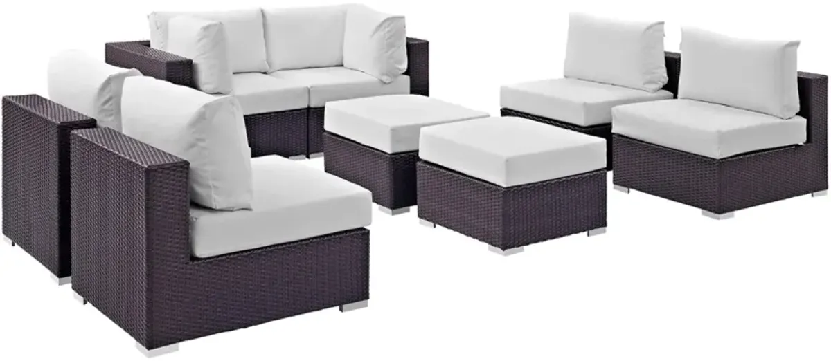 Convene Outdoor Sectional Set - Durable Rattan Weave, All-Weather Cushions, 8 Piece Patio Sofa Set, Espresso White