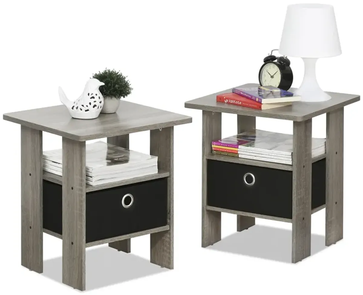 Furinno Andrey Set of 2 End Table / Side Table / Night Stand / Bedside Table with Bin Drawer, French Oak Grey