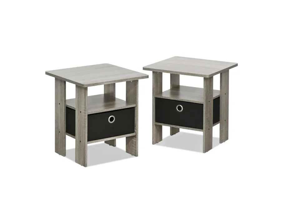 Furinno Andrey Set of 2 End Table / Side Table / Night Stand / Bedside Table with Bin Drawer, French Oak Grey