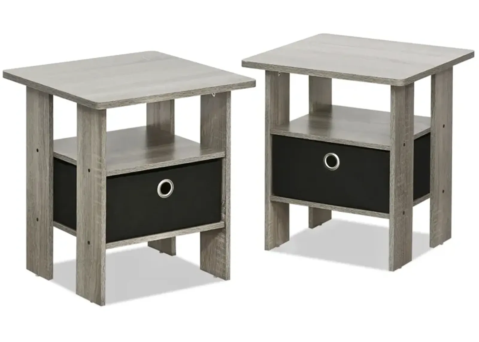 Furinno Andrey Set of 2 End Table / Side Table / Night Stand / Bedside Table with Bin Drawer, French Oak Grey