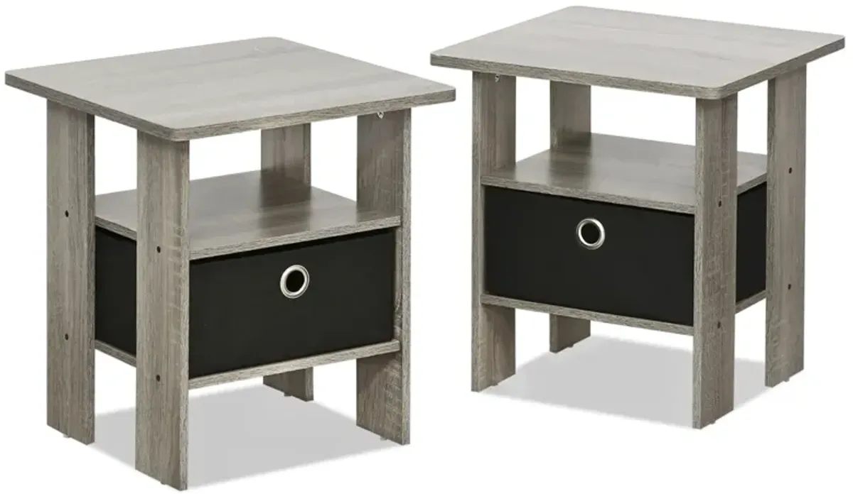 Furinno Andrey Set of 2 End Table / Side Table / Night Stand / Bedside Table with Bin Drawer, French Oak Grey