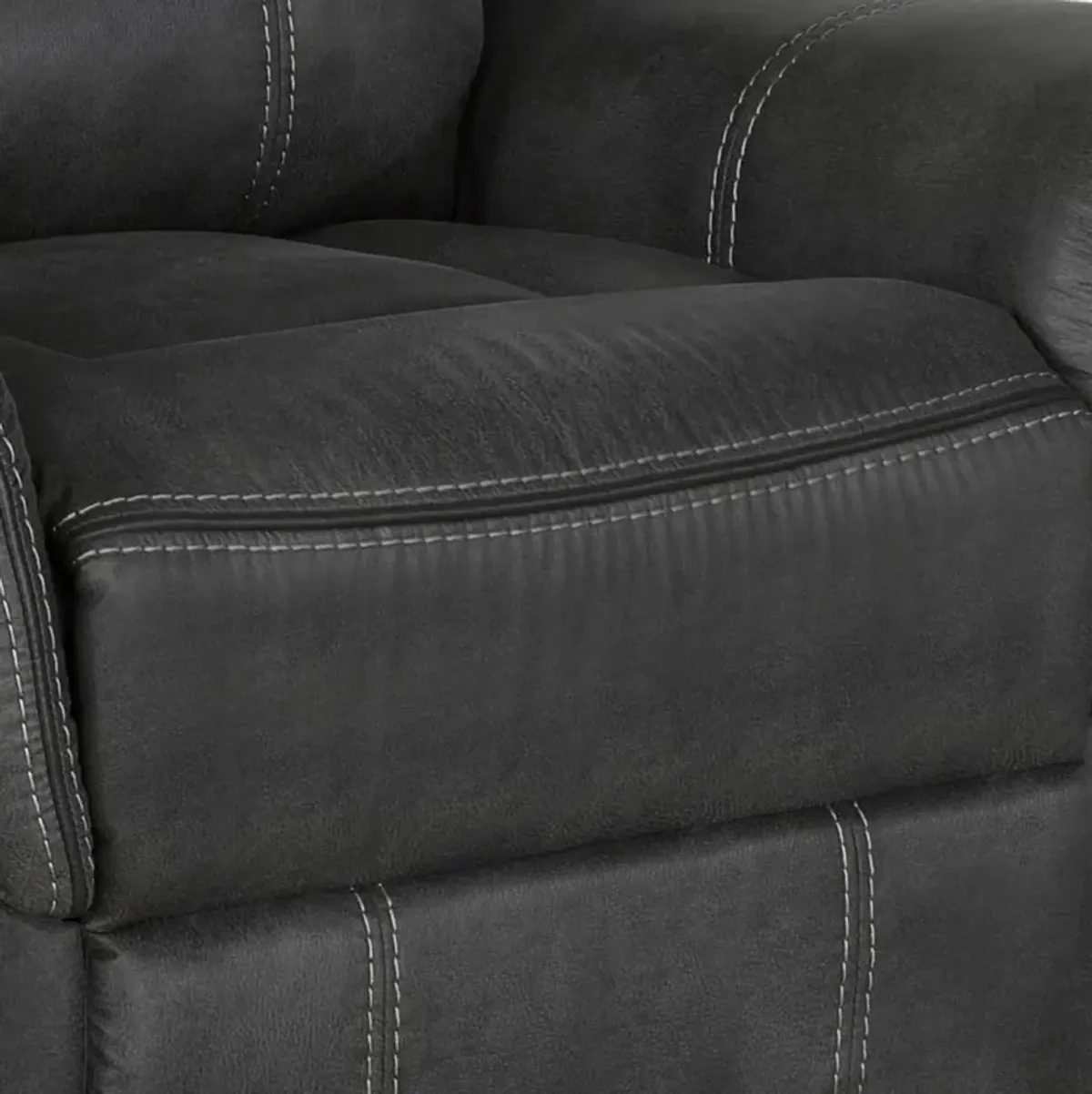 Lenard 41 Inch Manual Gliding Recliner, Piped Details, Charcoal Gray, Black-Benzara