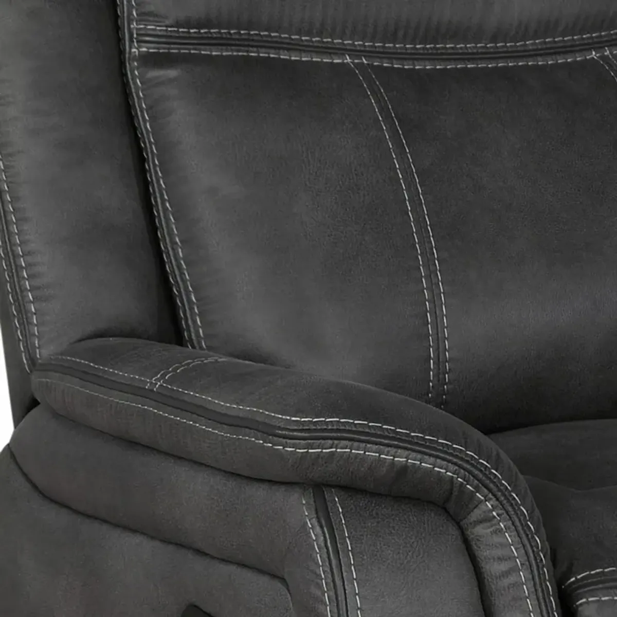 Lenard 41 Inch Manual Gliding Recliner, Piped Details, Charcoal Gray, Black-Benzara