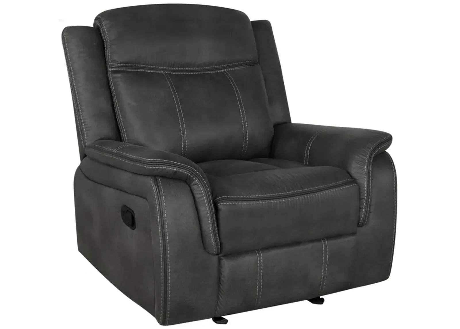 Lenard 41 Inch Manual Gliding Recliner, Piped Details, Charcoal Gray, Black-Benzara