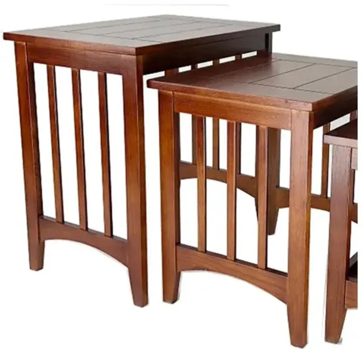 3 Piece Nesting Table with Plank Tabletop and Slatted Sides, Oak Brown - Benzara