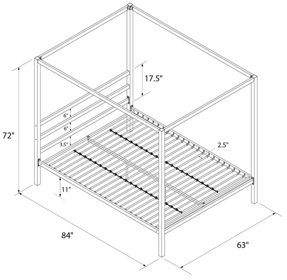 Hivvago Queen size Modern Canopy Bed in Sturdy Grey Metal