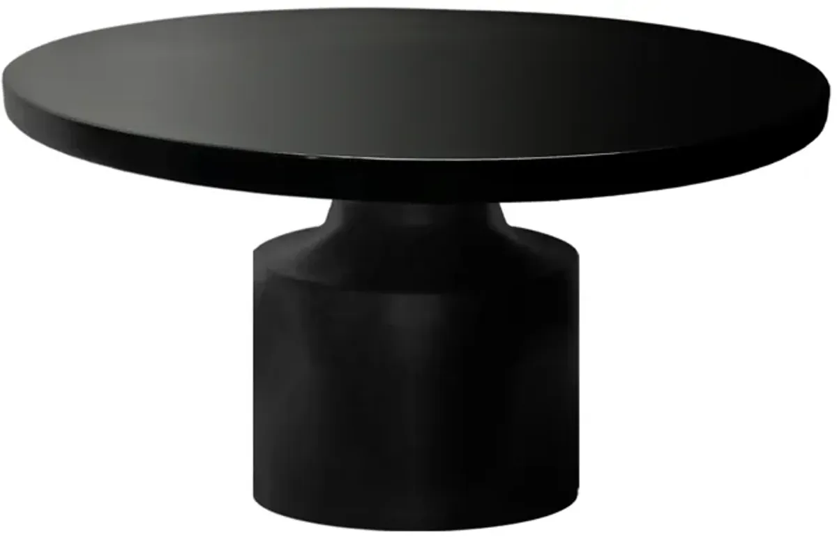 Zoe 30 Inch Round Coffee Table with Pedestal Base, Sleek Modern Silhouette, Matte Black Powder Coated Metal - Benzara