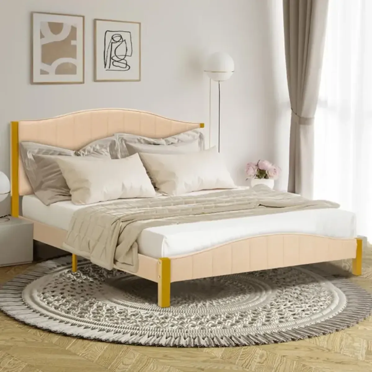 Hivvago Upholstered Bed Frame with Quilted Headboard