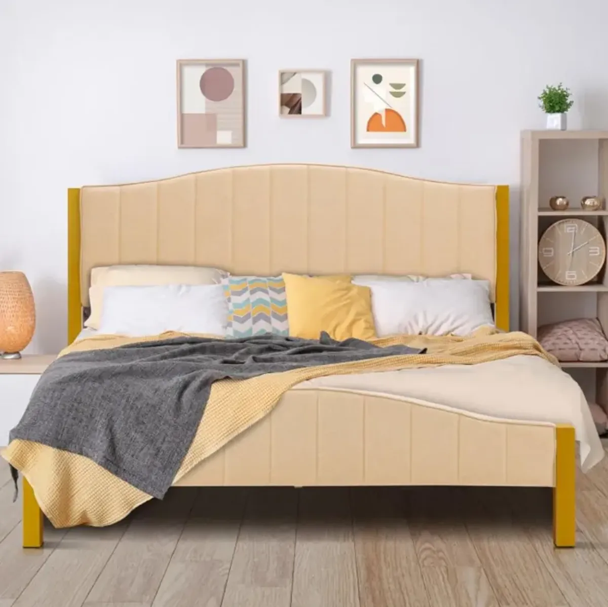 Hivvago Upholstered Bed Frame with Quilted Headboard