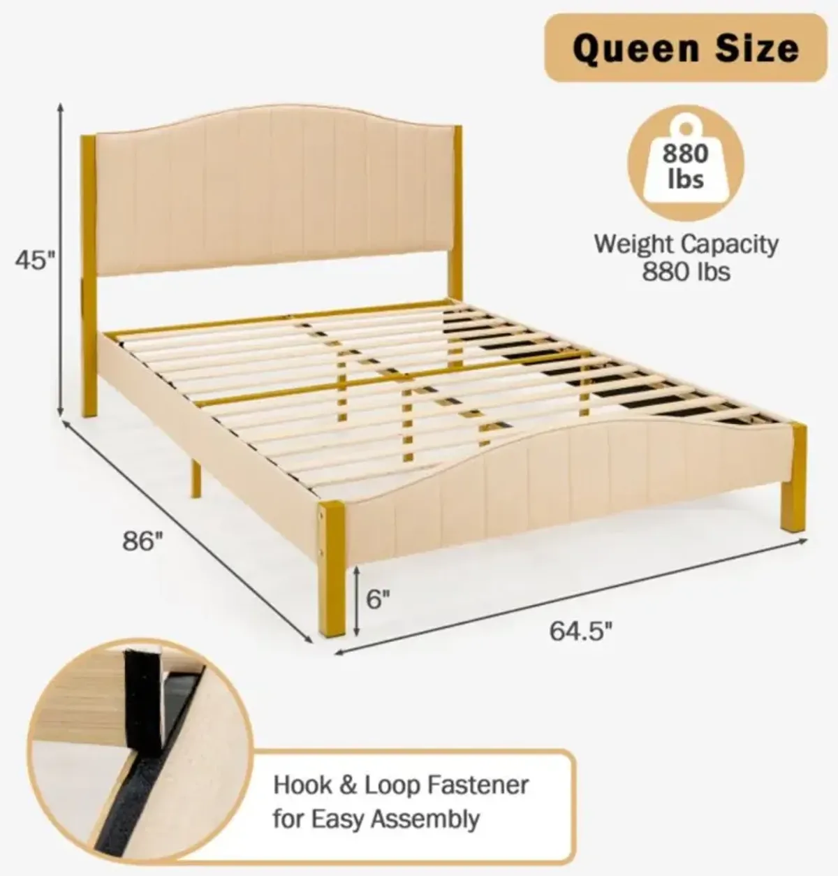 Hivvago Upholstered Bed Frame with Quilted Headboard