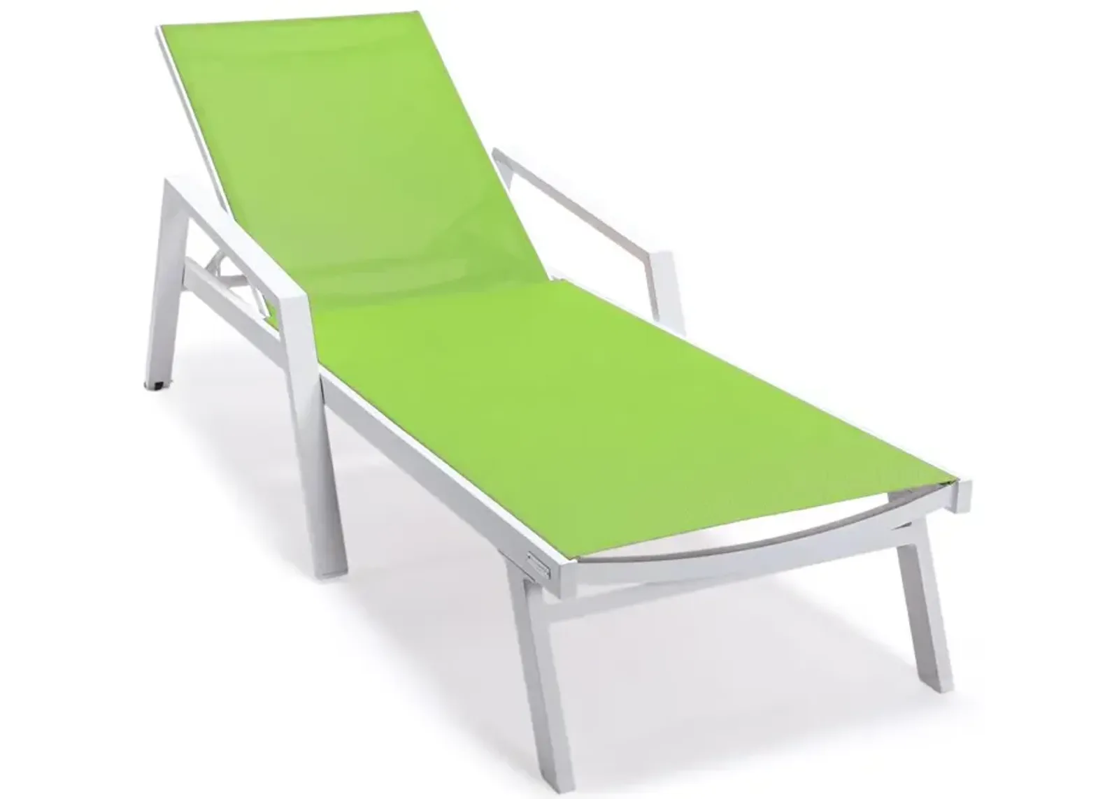 LeisureMod Marlin Patio Chaise Lounge Chair With Armrests in White Aluminum Frame