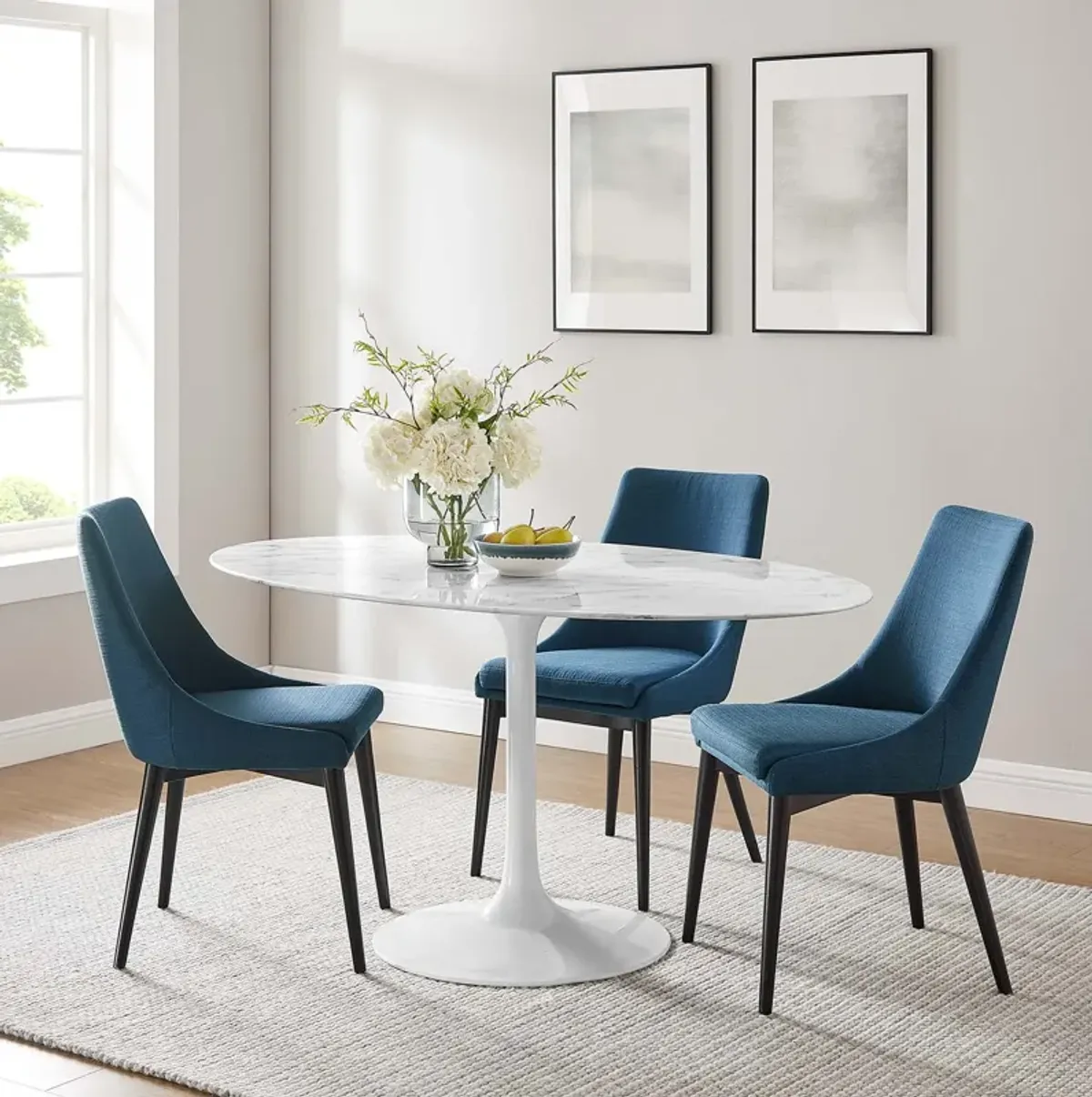 Modway - Lippa 60" Oval Artificial Marble Dining Table White