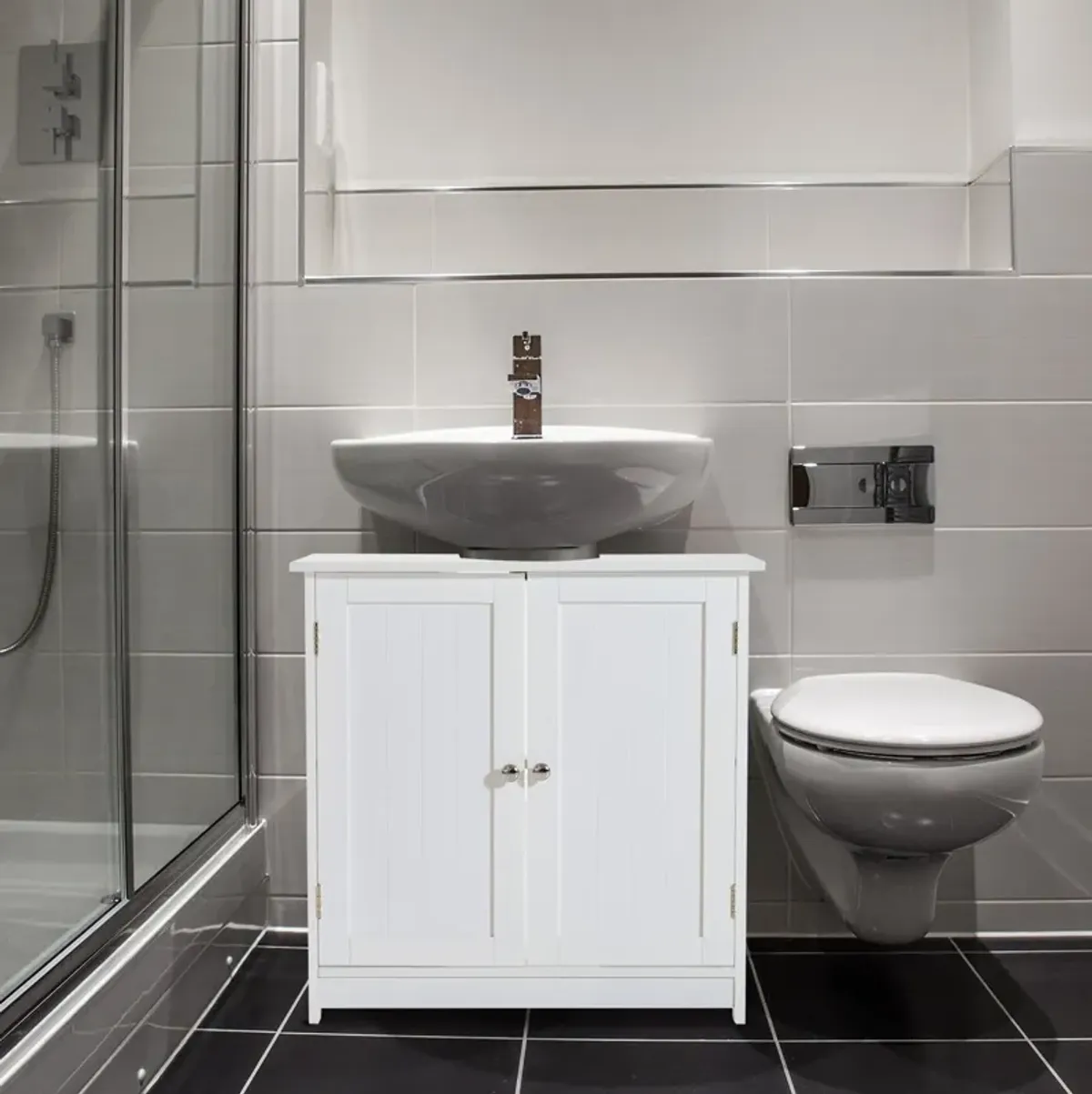 Bathroom Space Saver: White Pedestal Sink Storage Cabinet