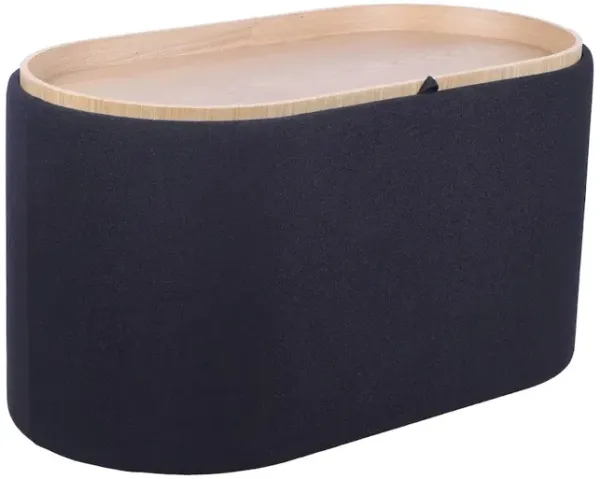 Storage Ottoman with Reversible Wooden Tray Top, Black