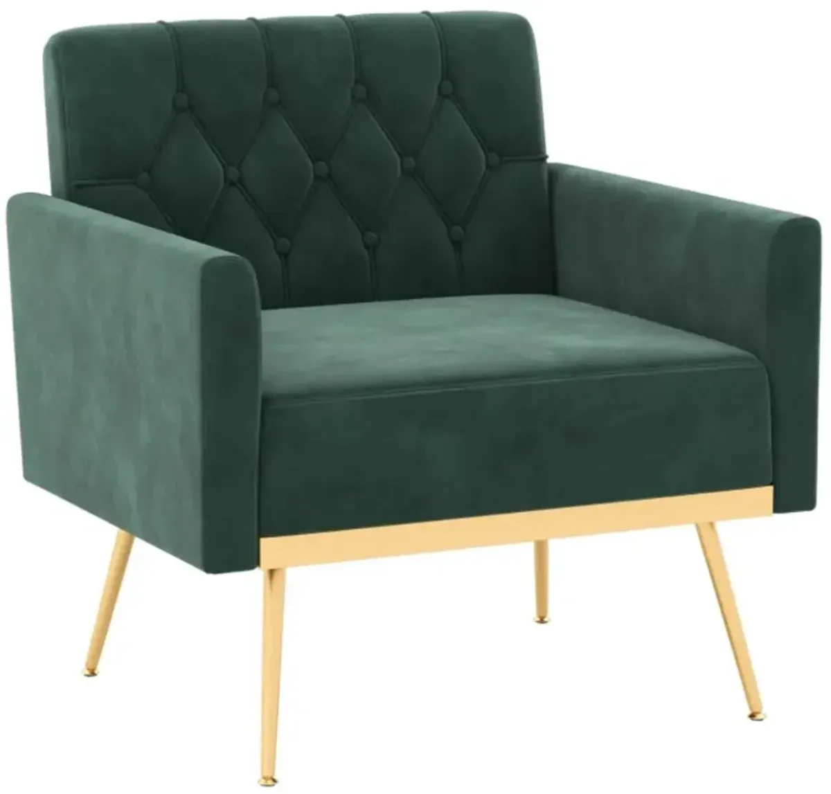 Hivvago Modern Velvet Accent Chair with Button Tufted Back Golden Metal Legs and Adjustable Foot Pads