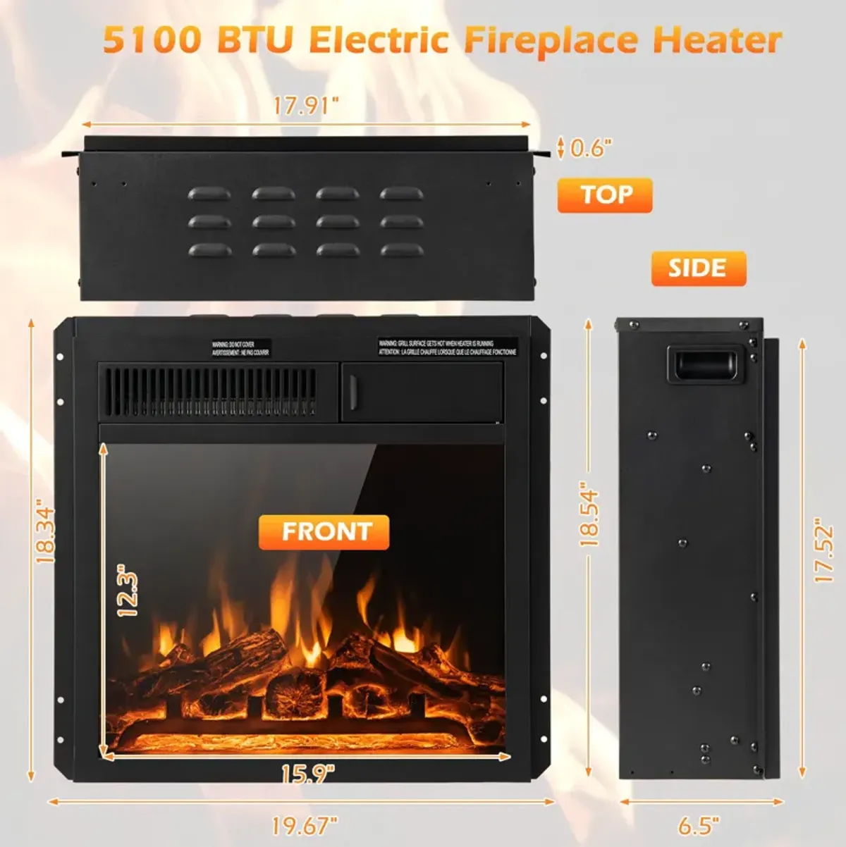 Electric Fireplace Insert with 7-Level Adjustable Flame Brightness