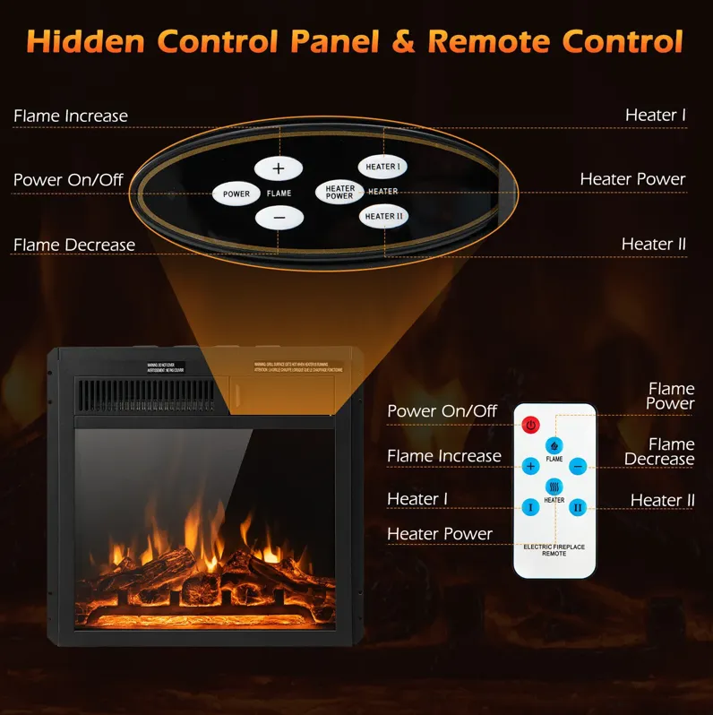 Electric Fireplace Insert with 7-Level Adjustable Flame Brightness