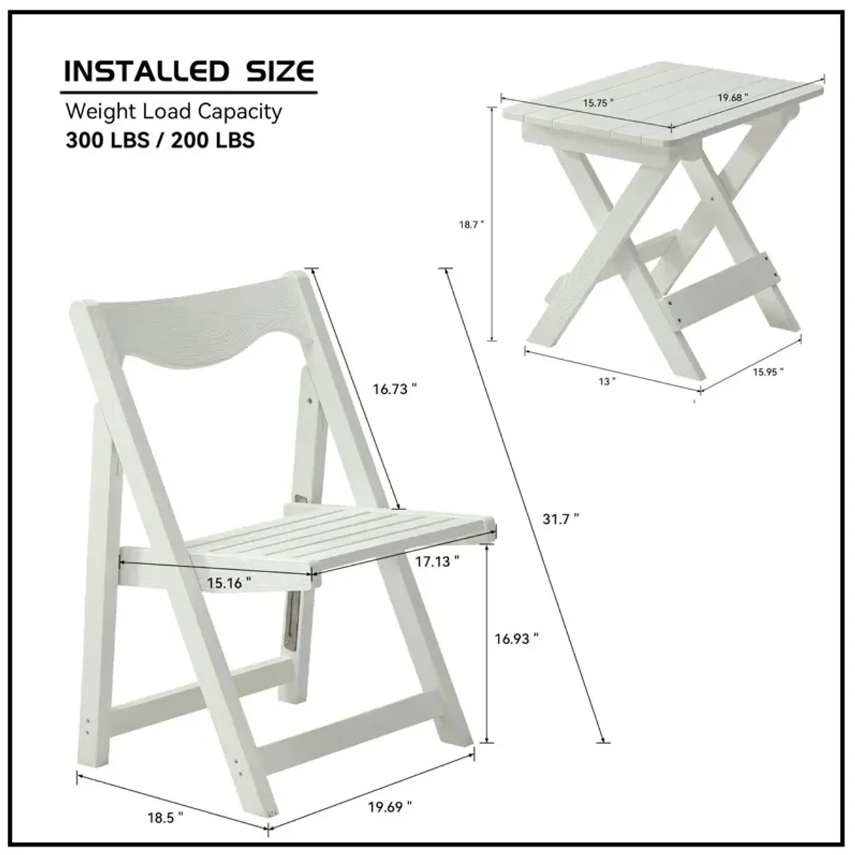 Hips Foldable Small Table And Chair Set With 2 Chairs And Rectangular Table White