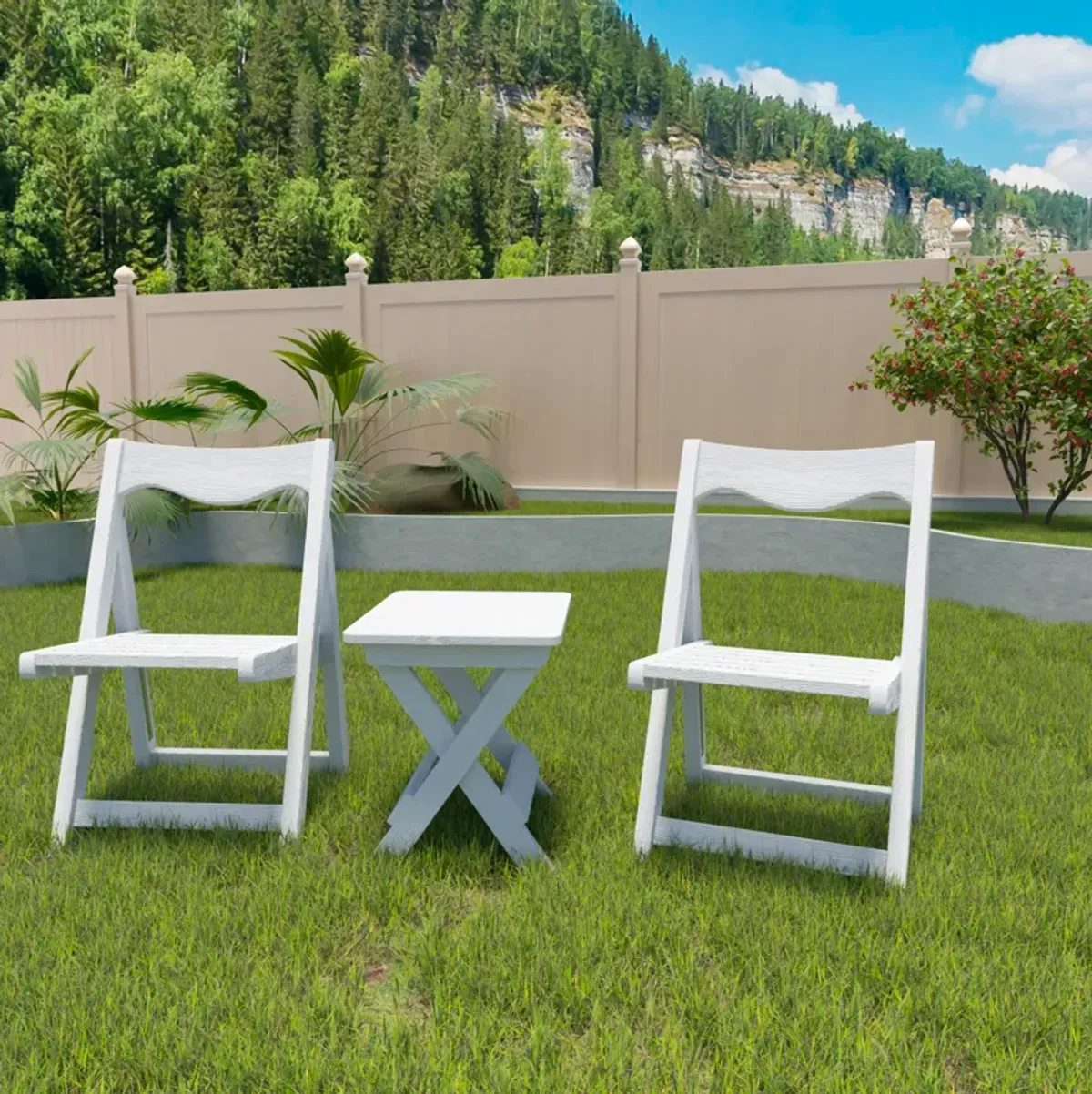 Streamdale Foldable Table Set with 2 Chairs, White