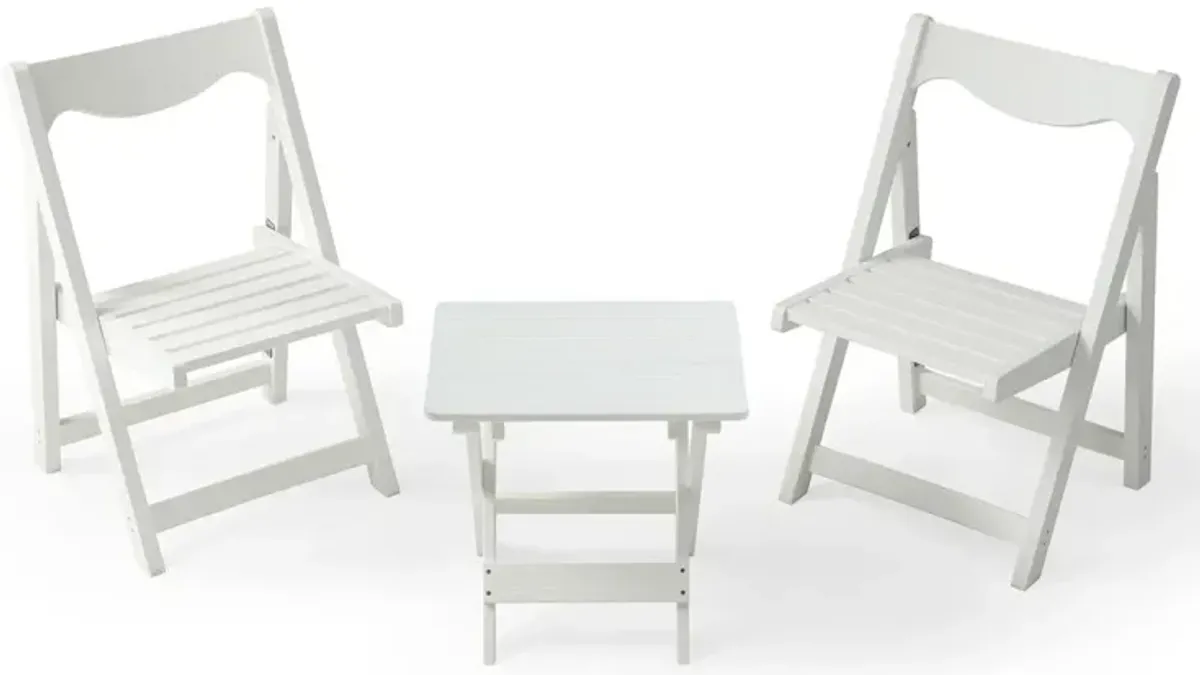 Hips Foldable Small Table And Chair Set With 2 Chairs And Rectangular Table White