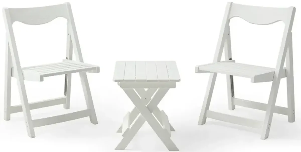 Hips Foldable Small Table And Chair Set With 2 Chairs And Rectangular Table White