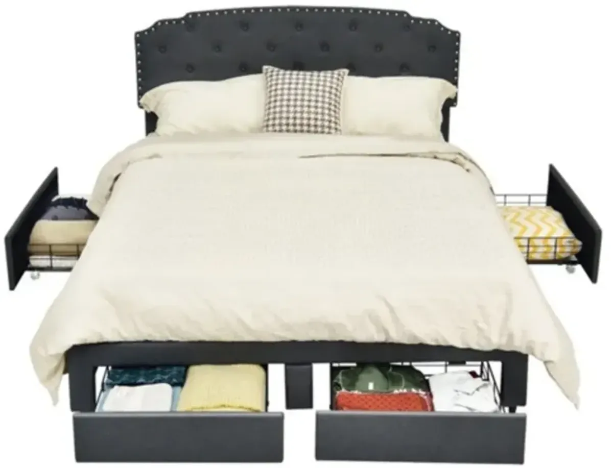 Linen Adjustable Headboard 4 Drawer Storage Platform Bed