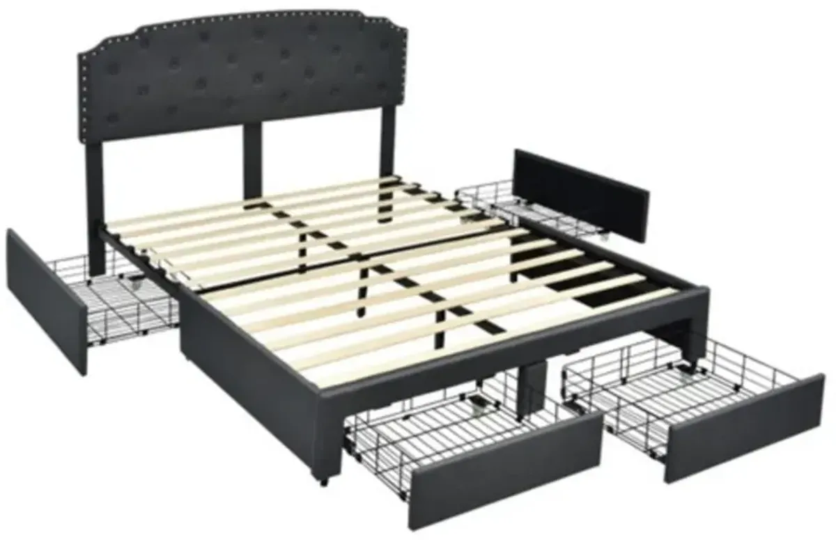 Linen Adjustable Headboard 4 Drawer Storage Platform Bed