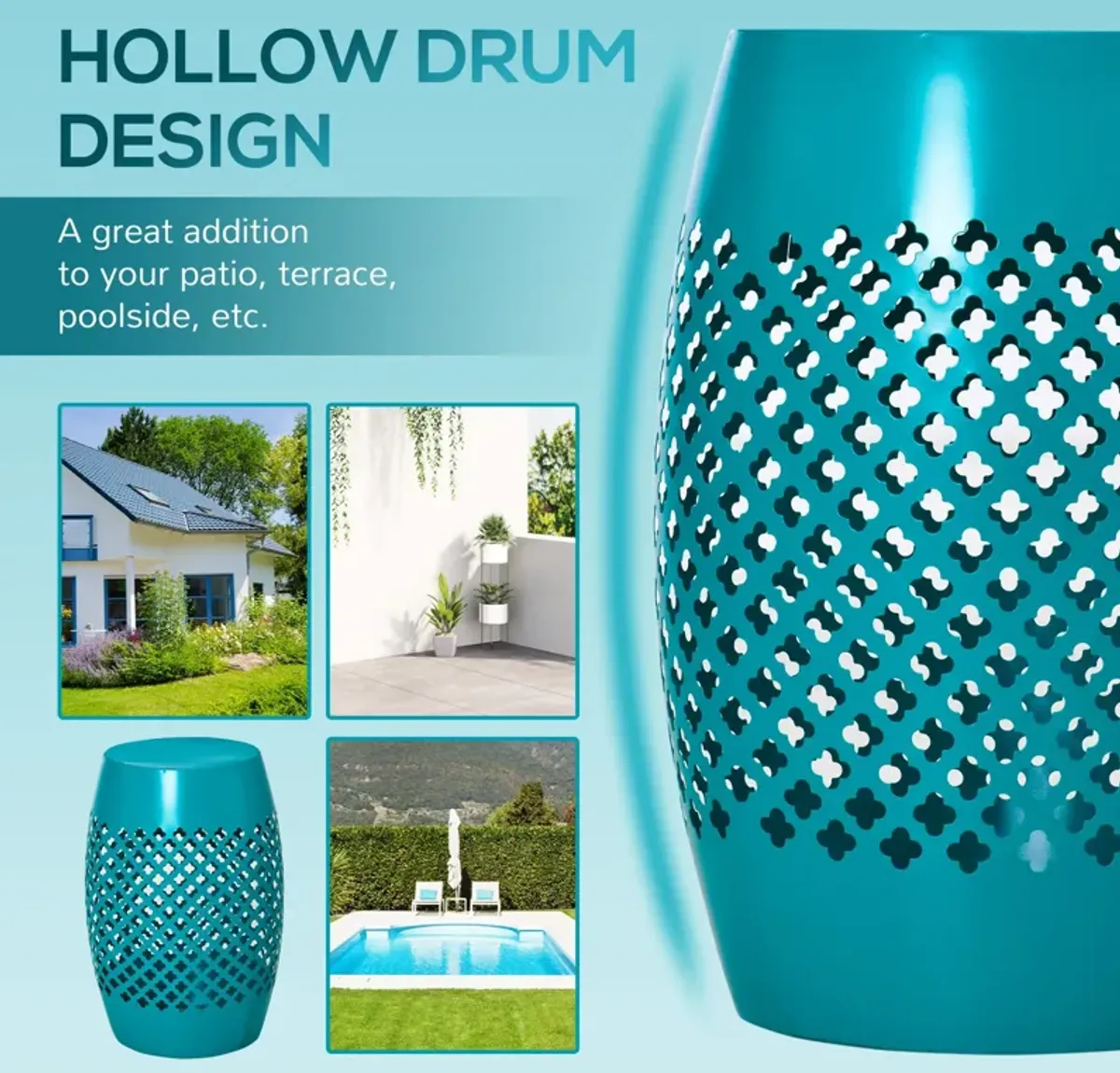 Blue Outdoor Accent: Hollow Drum Steel Patio Side Table