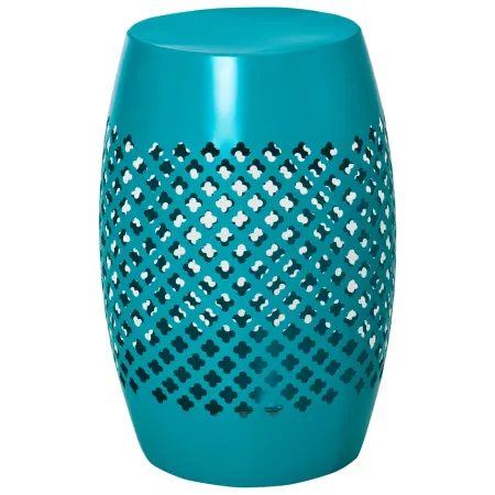 Blue Steel Patio End Table, Round Side Table with Hollow Drum Design