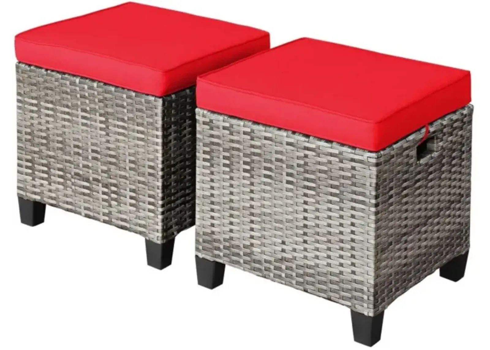 Hivvago 2PCS Patio Rattan Wicker Ottoman Seat with Removable Cushions-Turquoise