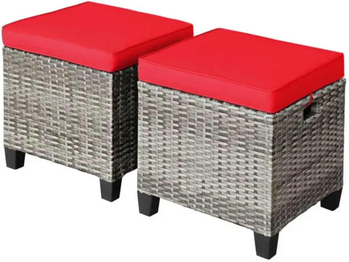 Hivvago 2PCS Patio Rattan Wicker Ottoman Seat with Removable Cushions-Turquoise