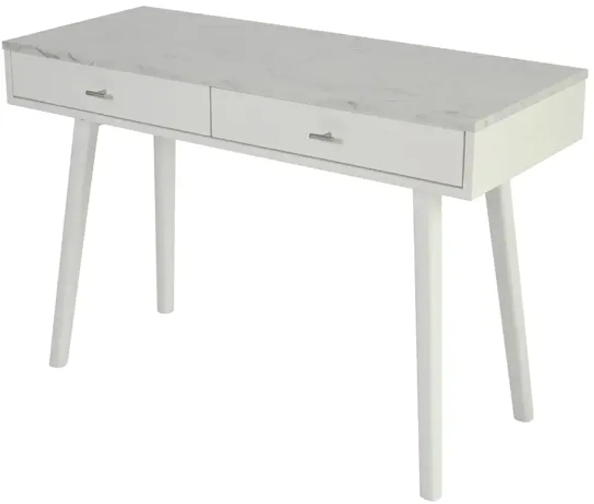 Viola 44"L x 15"W x 30"H Rectangular Italian Carrara White Marble Writing Desk with Oak Legs