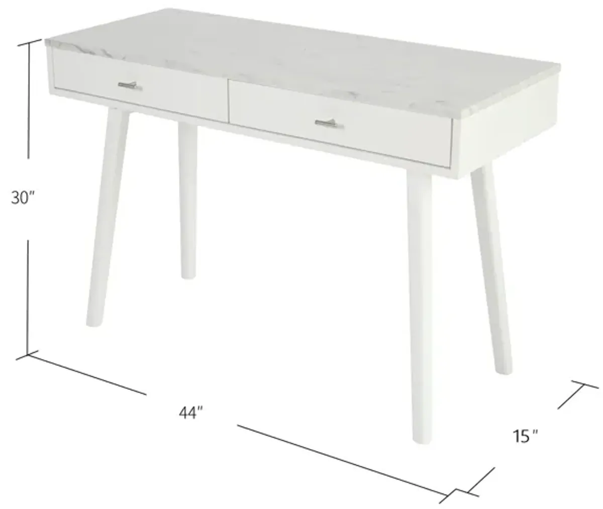 Viola 44"L x 15"W x 30"H Rectangular Italian Carrara White Marble Writing Desk with Oak Legs