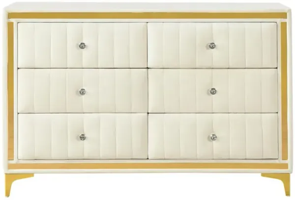 Velvet 6 Drawer Dresser with Gold Legs and Trim