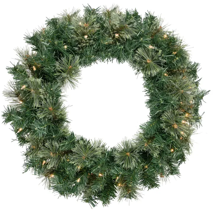 Pre-Lit Oregon Cashmere Pine Artificial Christmas Wreath  24-Inch  Clear Lights