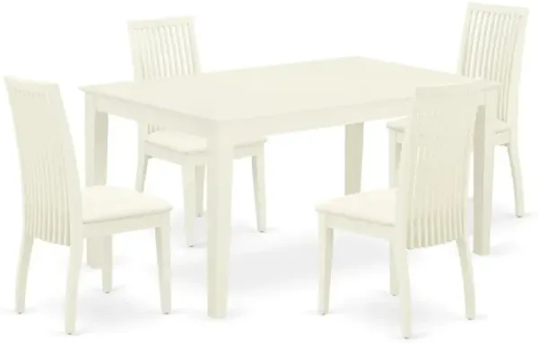 5Pc Dining Set Includes a Rectangle Dinette Table and Four Linen seat Dining Chairs, Linen White Finish