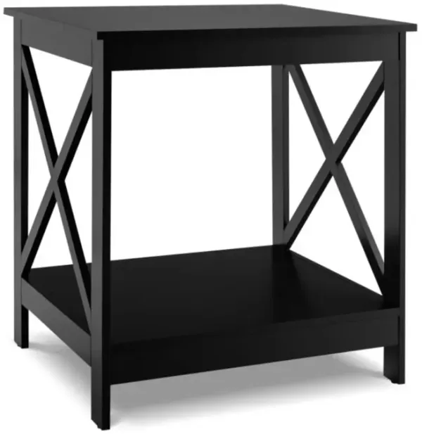 Hivvago 2-Tier Side Table with X-shape Design and 4 Solid Legs