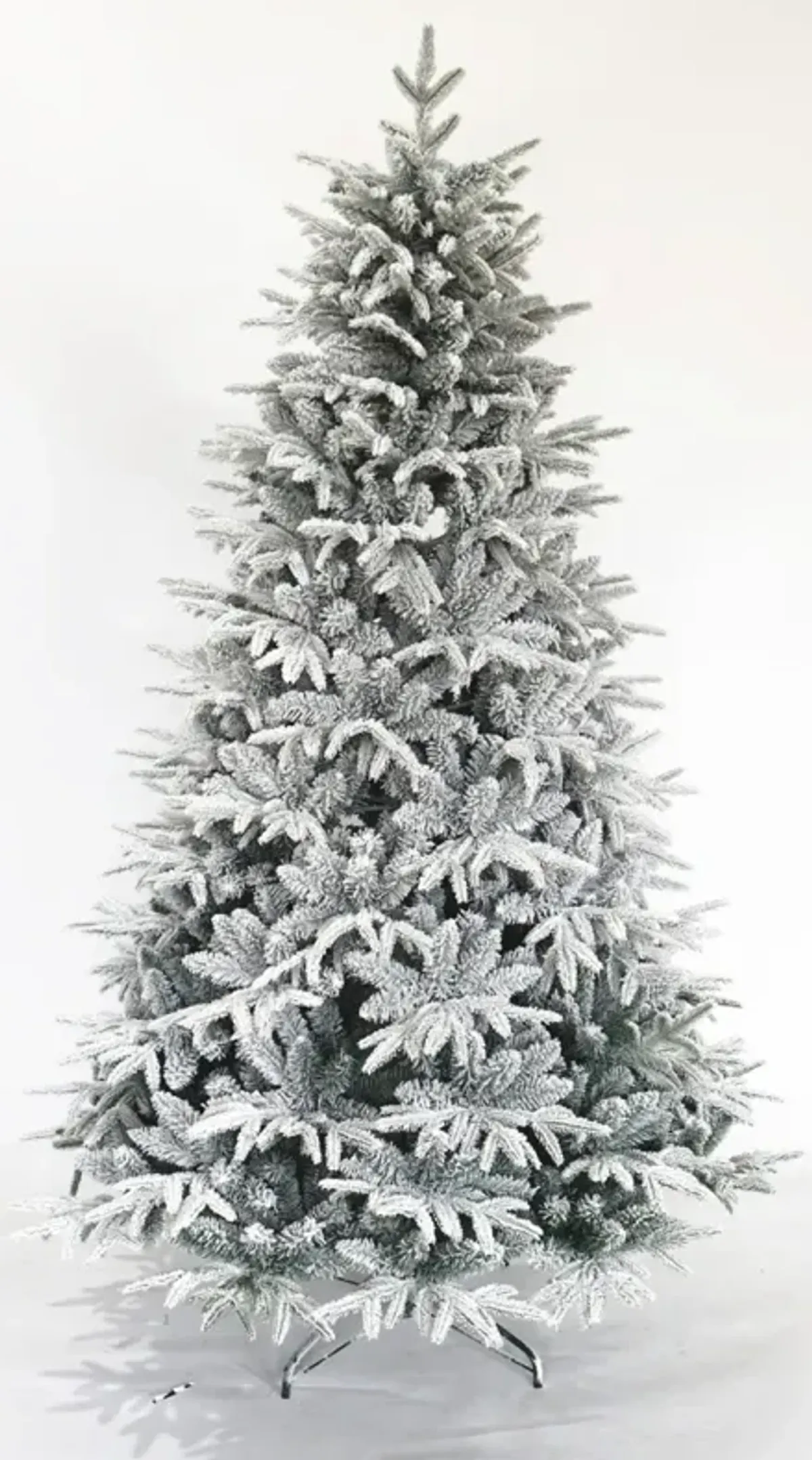 Snow Flocked Christmas Tree 7ft Artificial Hinged Pine Tree with White Realistic Tips Unlit