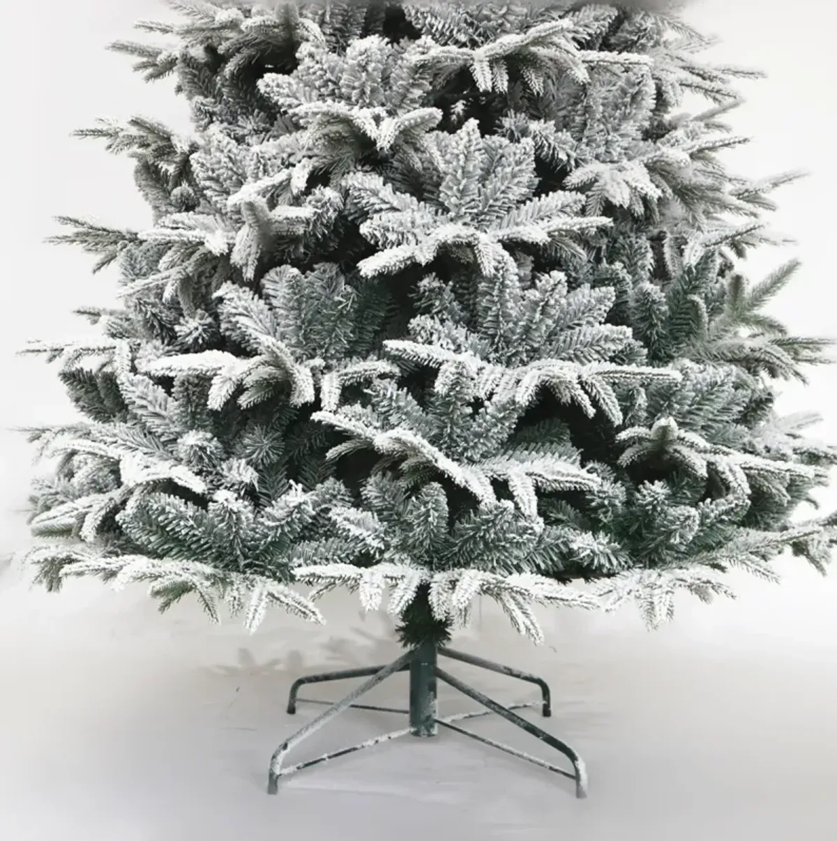 Snow Flocked Christmas Tree 7ft Artificial Hinged Pine Tree with White Realistic Tips Unlit