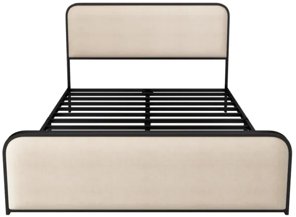 Merax Modern Metal Bed Frame with Curved Upholstered Headboard and Footboard Bed with Under Bed Storage
