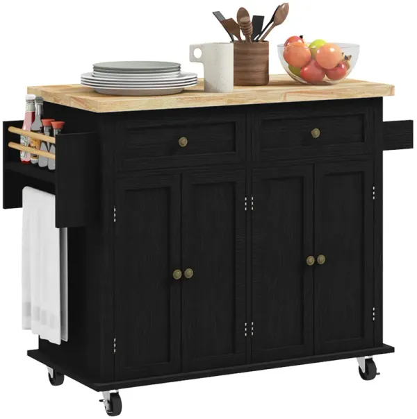Rolling Kitchen Microwave Island with Flexible Storage Shelf Unit and Drawers