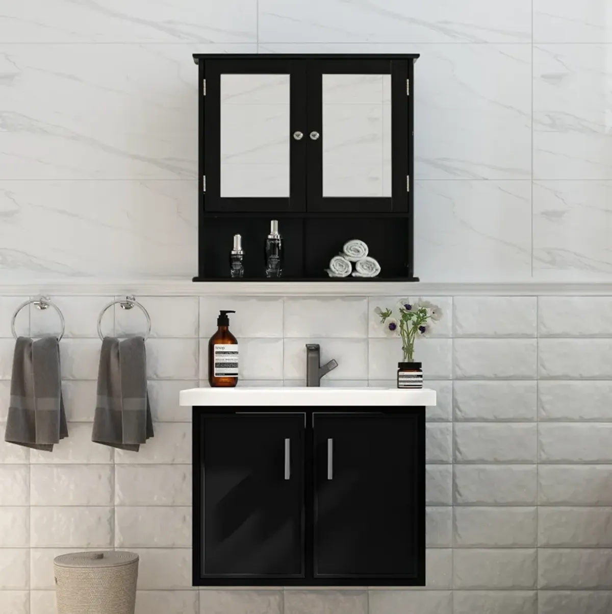 Gray Mirror Wall Mounted Cabinet For the Bathroom and Vanity with Adjustable Shelves